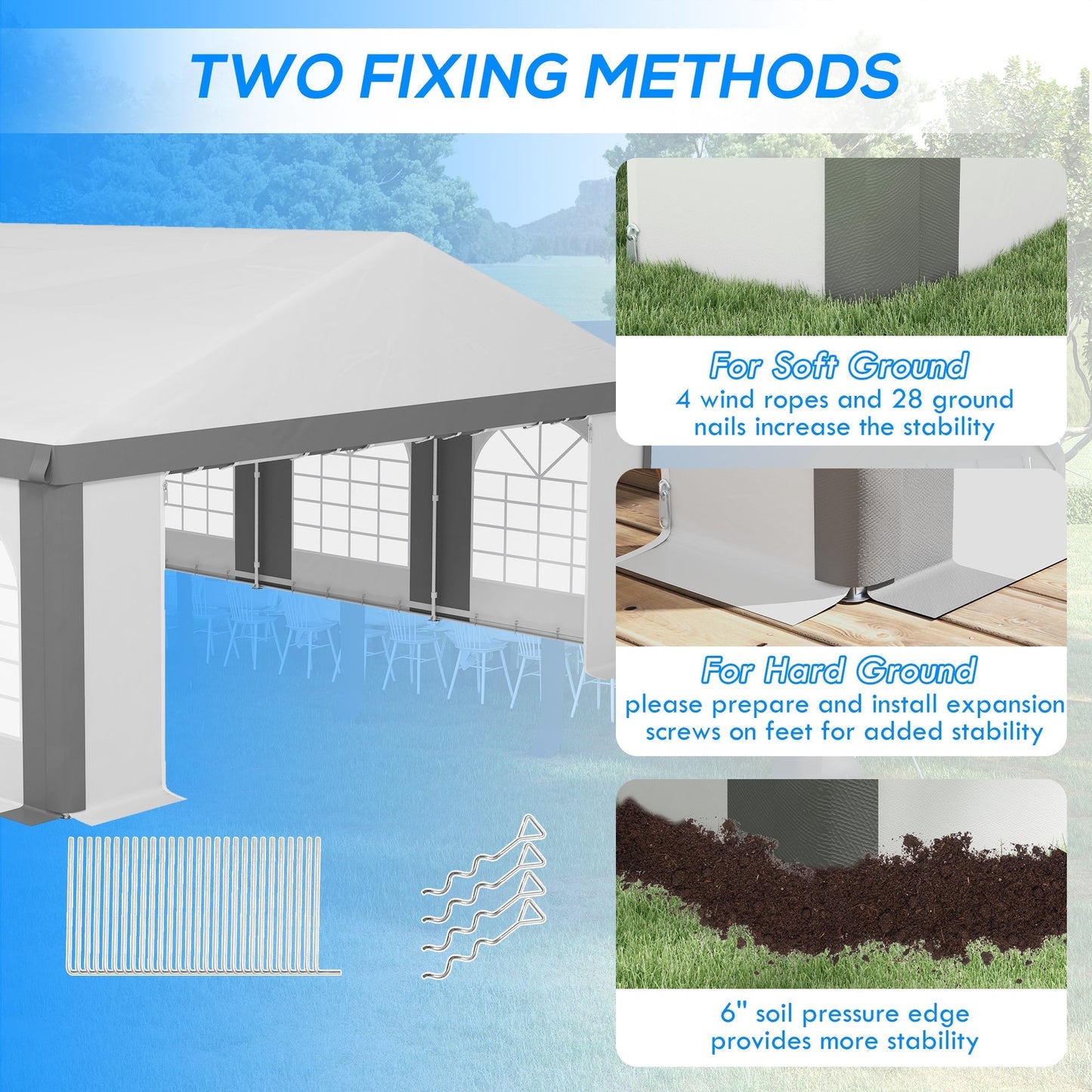 Outsunny 20' x 33' Heavy-duty Large Wedding Tent, Outdoor Carport Garage Party Tent with Sidewall, Gray - 84C-513V01GY