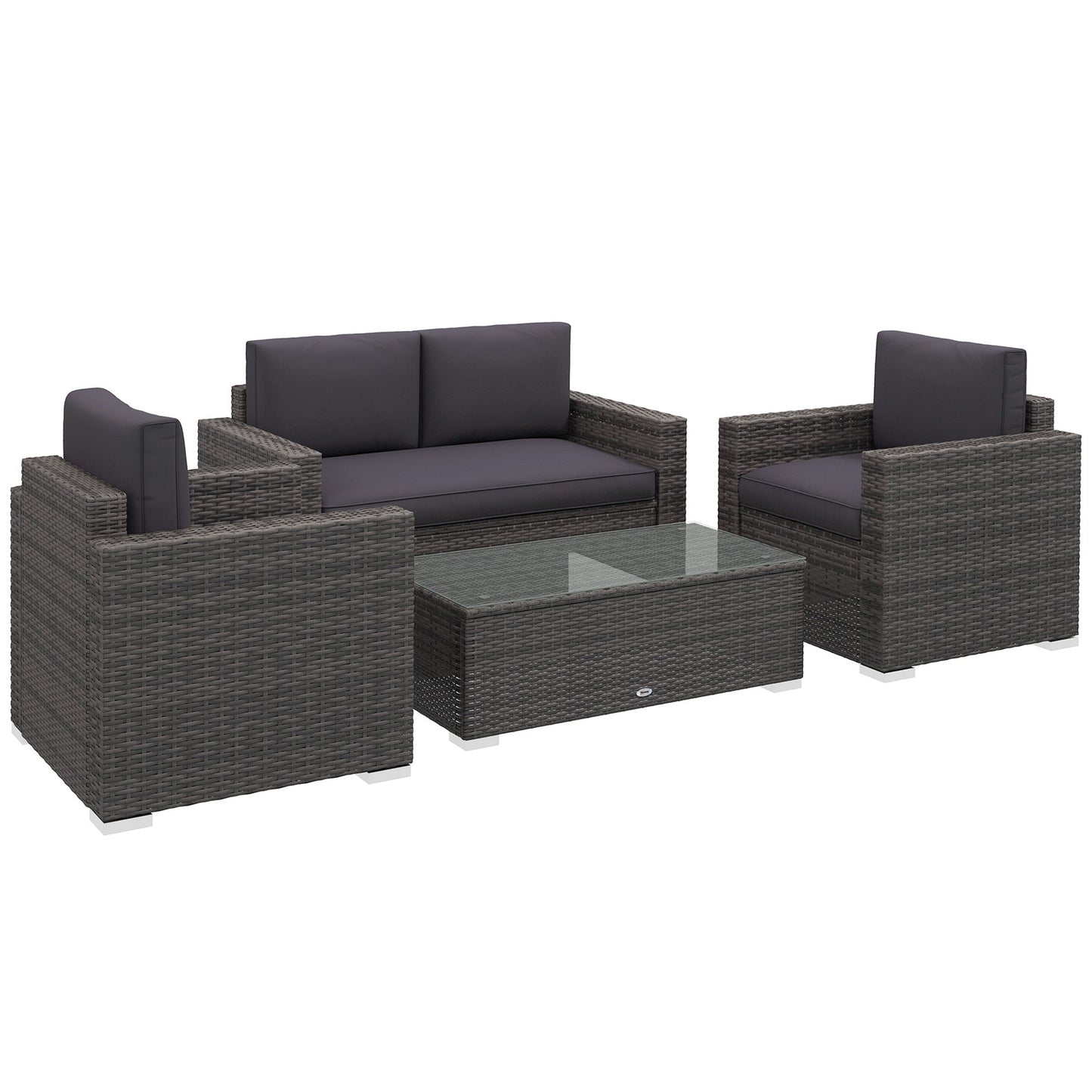 Outsunny 4-Piece Rattan Wicker Sofa Set with Loveseat and Glass Coffee Table for Outdoor Gray - 841-086V02GY