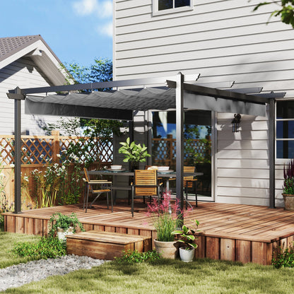 Outsunny 13' x 13' Aluminum Retractable Pergola Canopy, for Garden Patio Backyard Deck, Gray - 84C-567V00GY